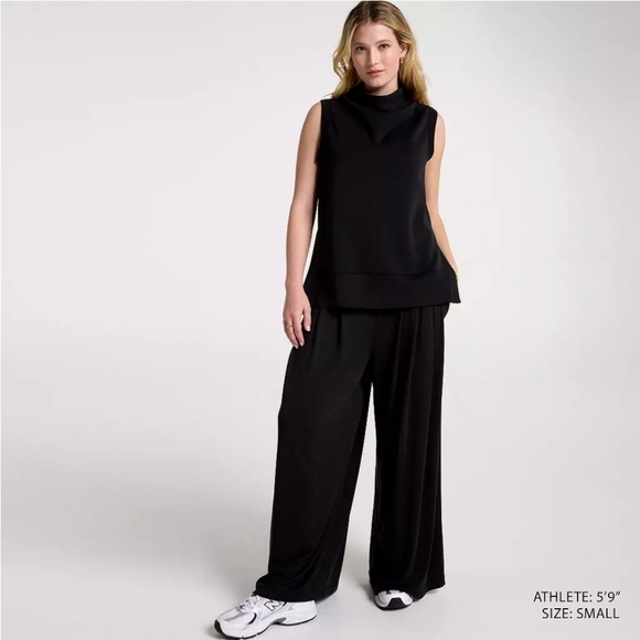 Calia Wide Leg Pleated Pant Black L Athleisure Minimalist Buisness Casual - Picture 3 of 4
